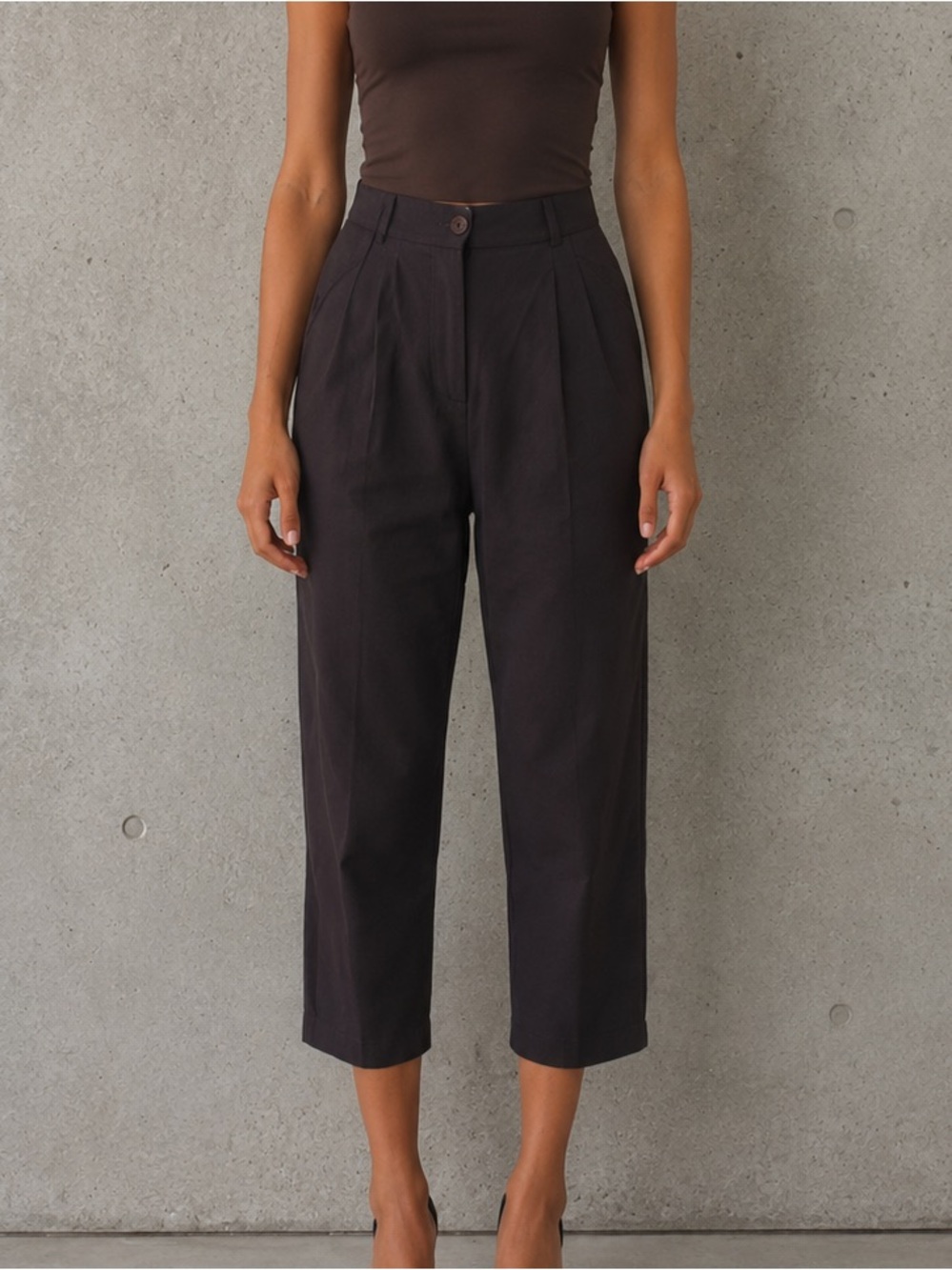 Vintage Louis Féraud Brown Trousers 90s High Waisted Tapered Ankle Pants Size 6